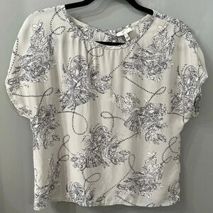 Joie Gray Blouse Short Sleeve Flowly Black Abstract Floral Design Size Small